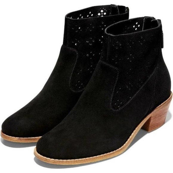 Cole Haan Shoes - NEW COLE HAAN BLACK SUEDE LASER CUT OUT ANKLE BOOTIE - SIZE 8